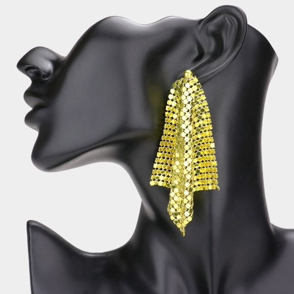 Green Mesh Chain Dangle Earrings Drop Metal Cute Beautiful Statement Accessory - Picture 1 of 8
